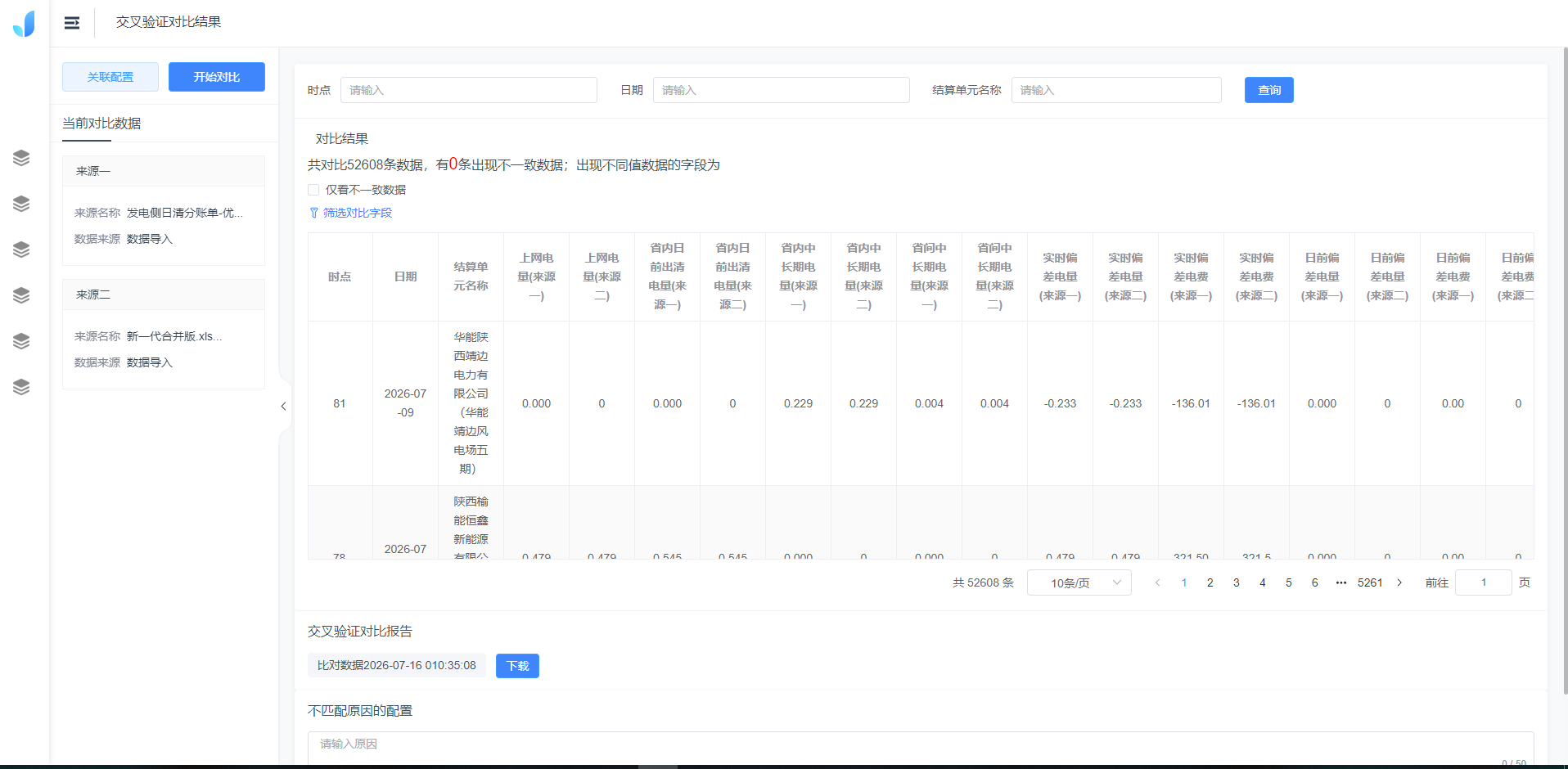 灵活结算校验系统结果自动对比校验界面